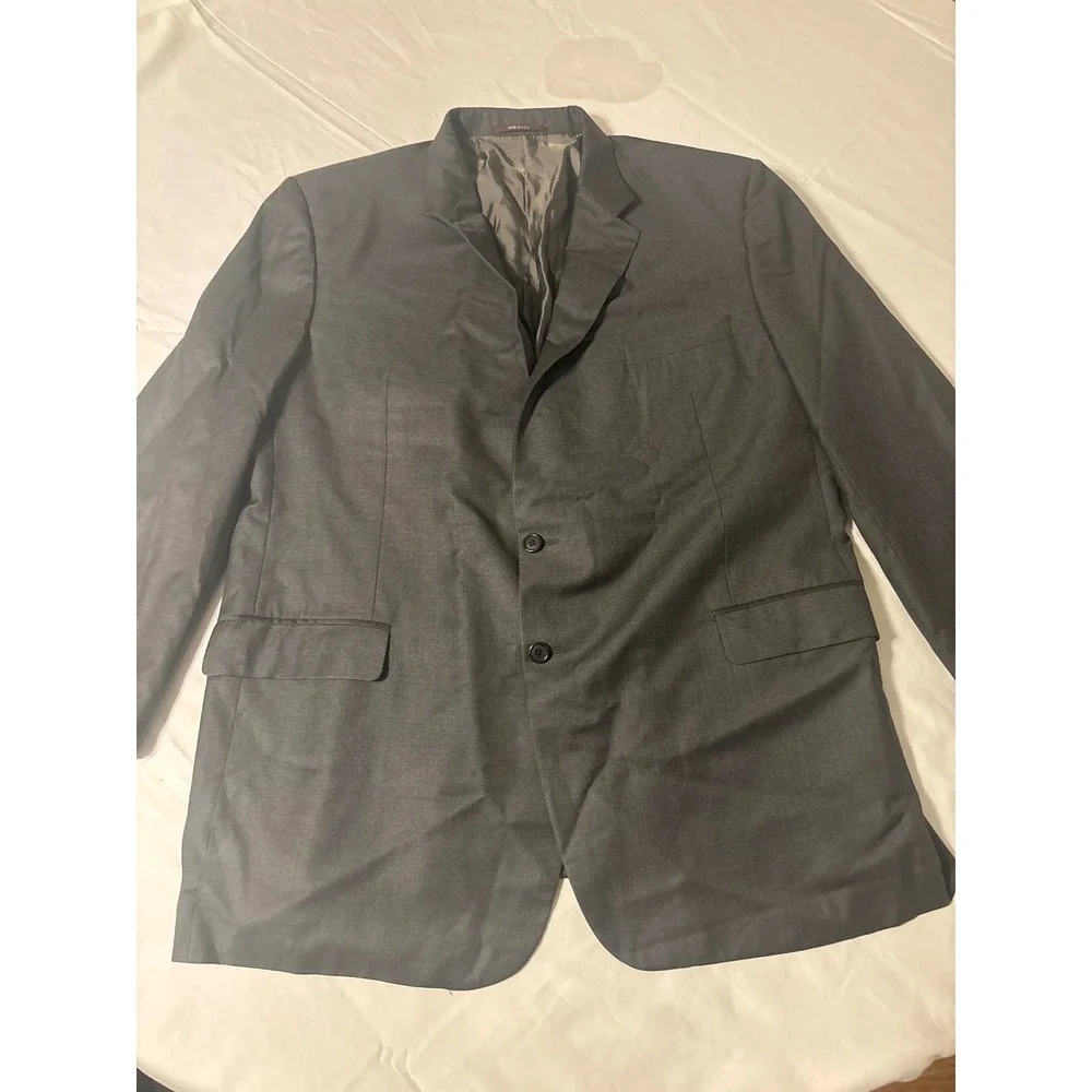 Hickey Freeman  Blazer Mens 46L  Charcoal Grey Good Two Button Wool Sport Coat
